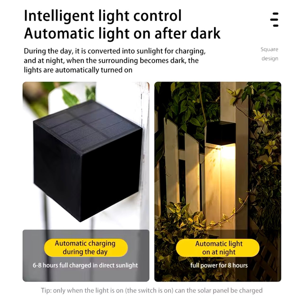 Palm | Solar LED Outdoor Waterproof Garden Wall Lamp Cube